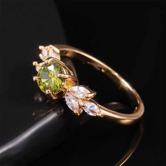 Flower Olive Green Round Marquis Gemstone Zircon Rings for Women, PD130 - Picture 5 of 5